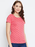 NEVA Round Neck Half Sleeve Front Printed T-shirt For Women-Coral