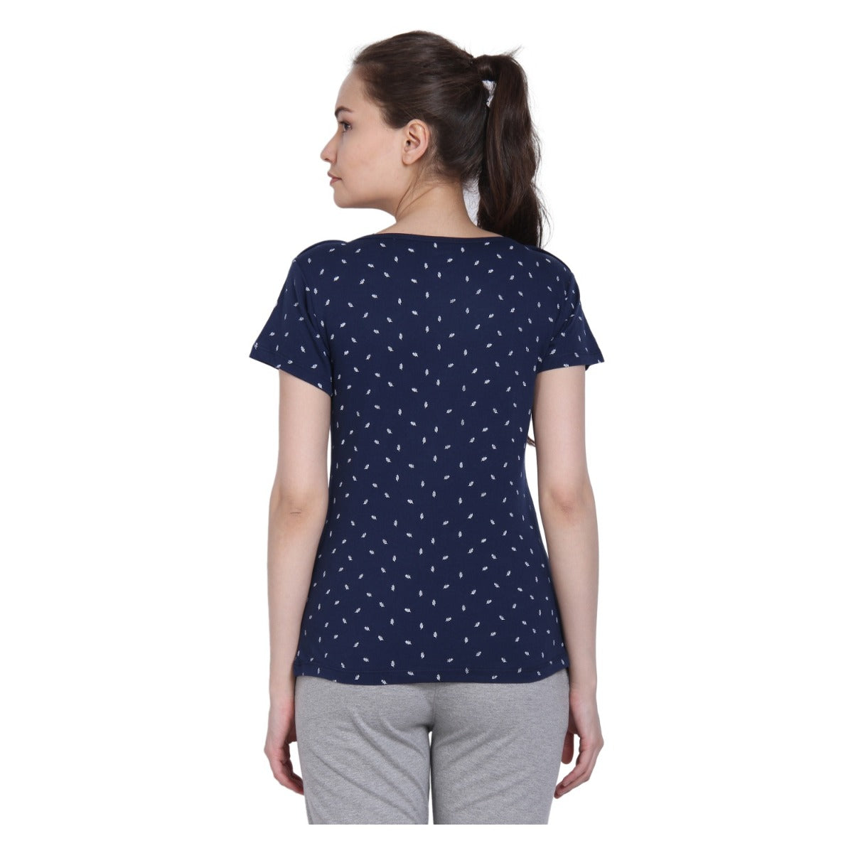 NEVA Round Neck Half Sleeve Front Printed T-shirt For Women-DENIM