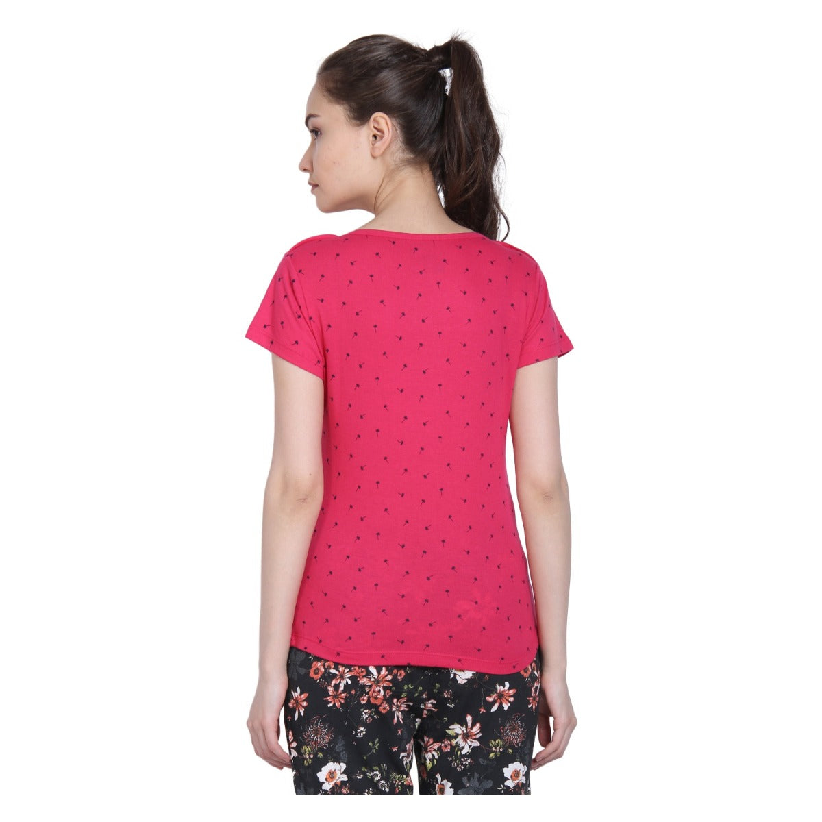 NEVA Round Neck Half Sleeve Front Printed T-shirt For Women-Hot Pink