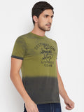 LIVFREE Men's Regular Fit Graphic Printed Typographic, Contrast Dyed T-Shirt -Olive