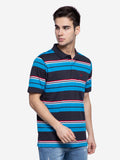 Stripe Polo T-Shirt Without Pocket For Men- Navy