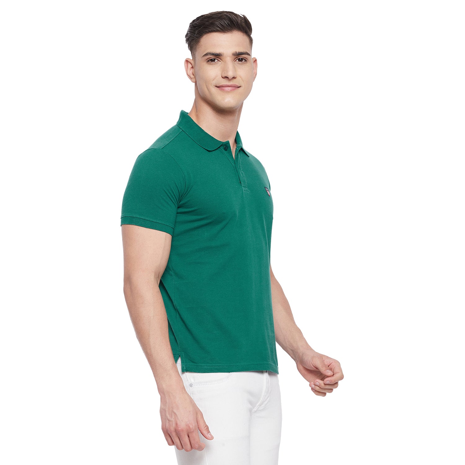 LIVFREE   Men Solid Color Polo Half Sleeve T-Shirt- Forest Green