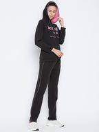 Livfree Women's Hoodie Solid Tracksuit - Black (Zipper)