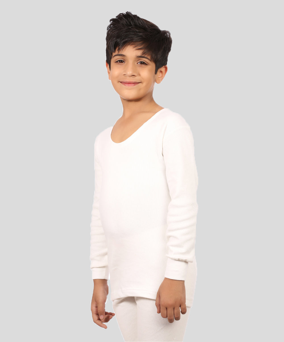 Neva Velveti Scoop Neck Full Sleeves Upper and Lower Warmer/Thermal Upper for Kids Unisex (For Boys and Girls)-Off White