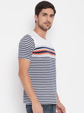Neva Round Neck Men's T-Shirt in Stripes Pattern Half Sleeve -Navy