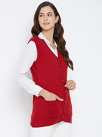 Livfree Women's V-neck Sleeveless Solid Cardigan - Red