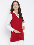 Livfree Women's V-neck Sleeveless Solid Cardigan - Red