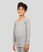 Neva Velveti Scoop Neck Full Sleeves Upper and Lower Thermal Upper for Kids Unisex (For Boys and Girls)-Milange Grey