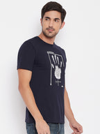 LIVFREE Men's Regular Fit Graphic Printed T-Shirt -Navy