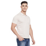 Neva Men Cotton Jacquard Solid Color Polo Half Sleeve T-Shirt- Oat Meal