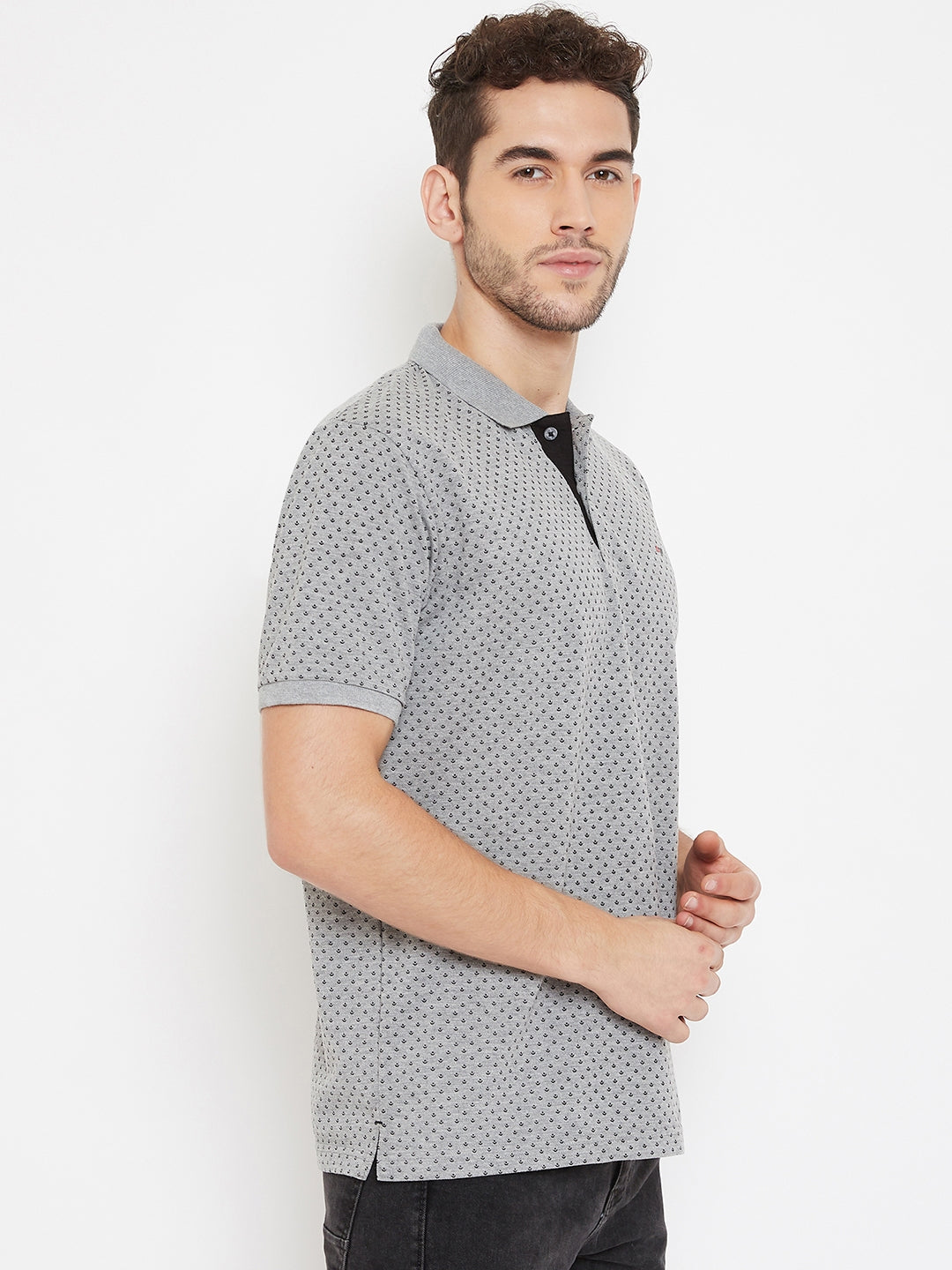 Neva Men's Polo Neck Regular Fit T-shirt- 15% Milange Grey