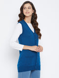 Livfree Women's V-neck Sleeveless  Solid Cardigan - Blue