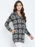 Livfree Women's Collar neck Full-Sleeves Jaquard Cardigans - Dark Grey