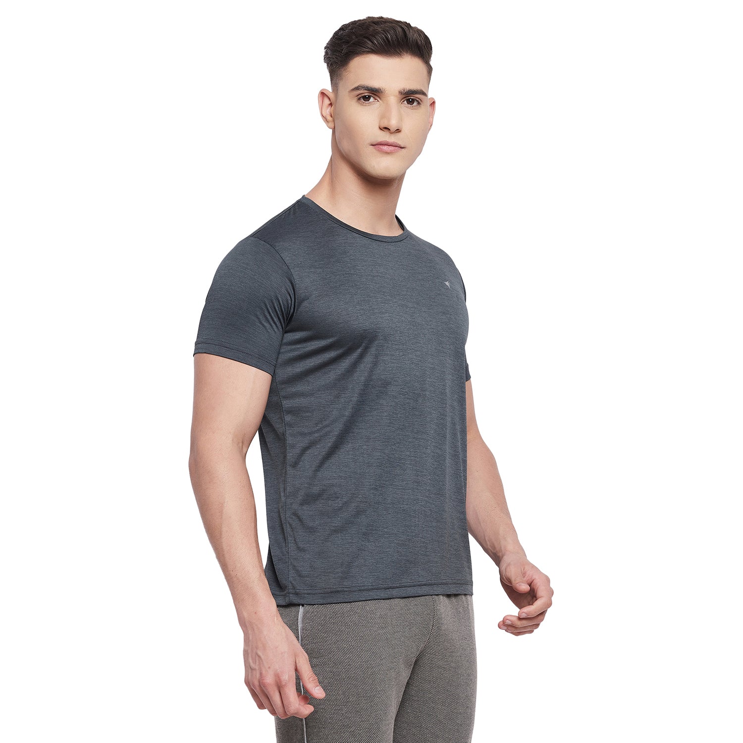 Neva Men Round Neck Half Sleeve Sports wear T-shirt- Dark Grey