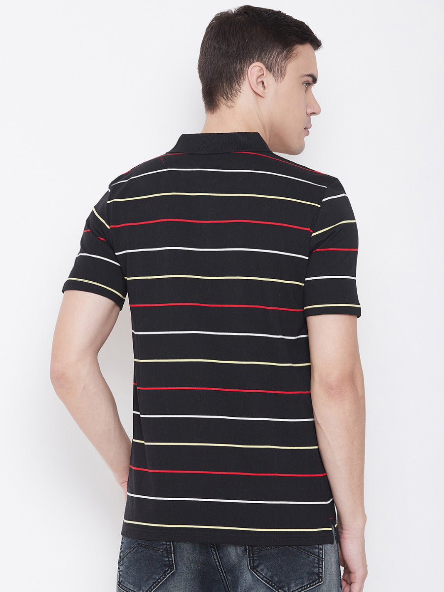 NEVA Half Sleeve Polo Neck Stripe T-Shirt For Men- Black