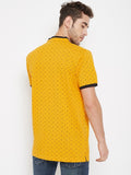 Neva Men Printed Crew Neck T-Shirt with Fitch Pocket-Mustard
