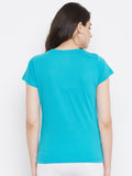 Neva Women's Round Neck Half Sleeve Stripe Printed Top-Turquoise