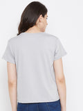 Neva Women's Round Neck Half Sleeve Top-Light Grey