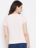 Neva Women's Round Neck Half Sleeve Printed Top-Baby Pink