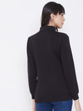Livfree Women's Turtle Neck Full Sleeves Solid Sweatshirt With Pocket-Black