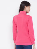 Livfree Women's Turtle Neck Full Sleeves Solid Sweatshirt With Pocket-Hot Pink