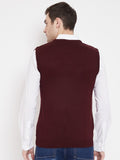 Livfree Men's V-Neck Sleeveless Solid Sweater-Mehroon
