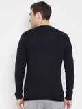 Livfree Men's V-Neck Full Sleeves Contrast Knitted Pattern Sweater-Navy