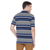 LIVFREE Polo Neck Men's T-Shirt in Multicolor Stripes Pattern Half Sleeve