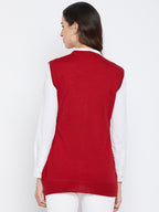 Livfree Women's V-neck Sleeveless Solid Cardigan - Red