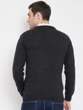 Livfree Men's V-Neck Full Sleeves Knitted Geometric Pattern Sweater-Anthra