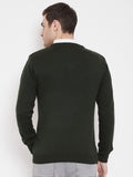 Livfree Men's V-Neck Full Sleeves Knitted Geometric Pattern Sweater-Olive