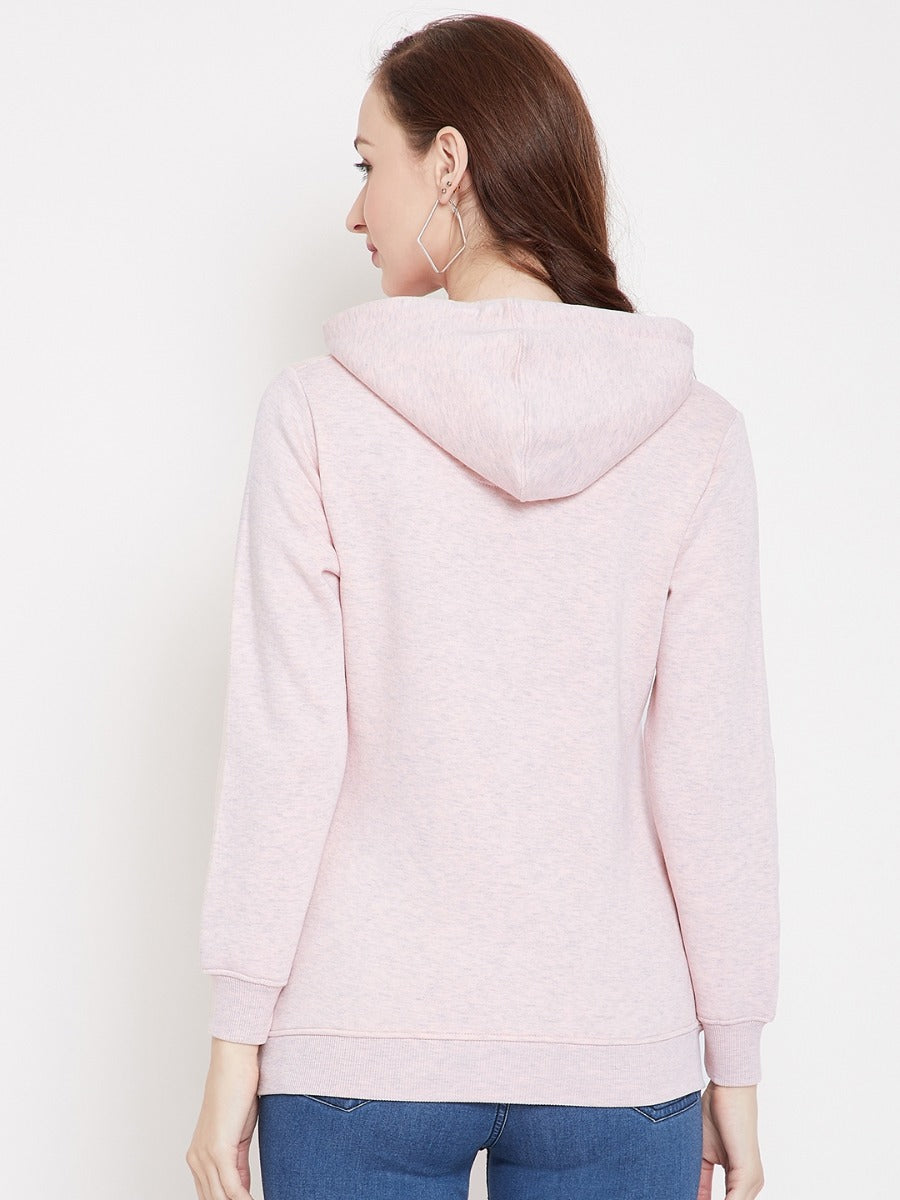 Livfree Hooded Full Sleeves Text Printed Sweatshirt With Side Pockets For Women-Pink Mix