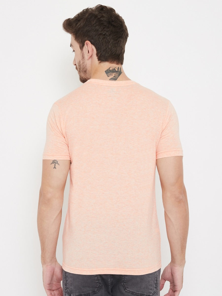 Round Neck Half Sleeves Graphic Printed T-Shirt For Men- Peach Mix