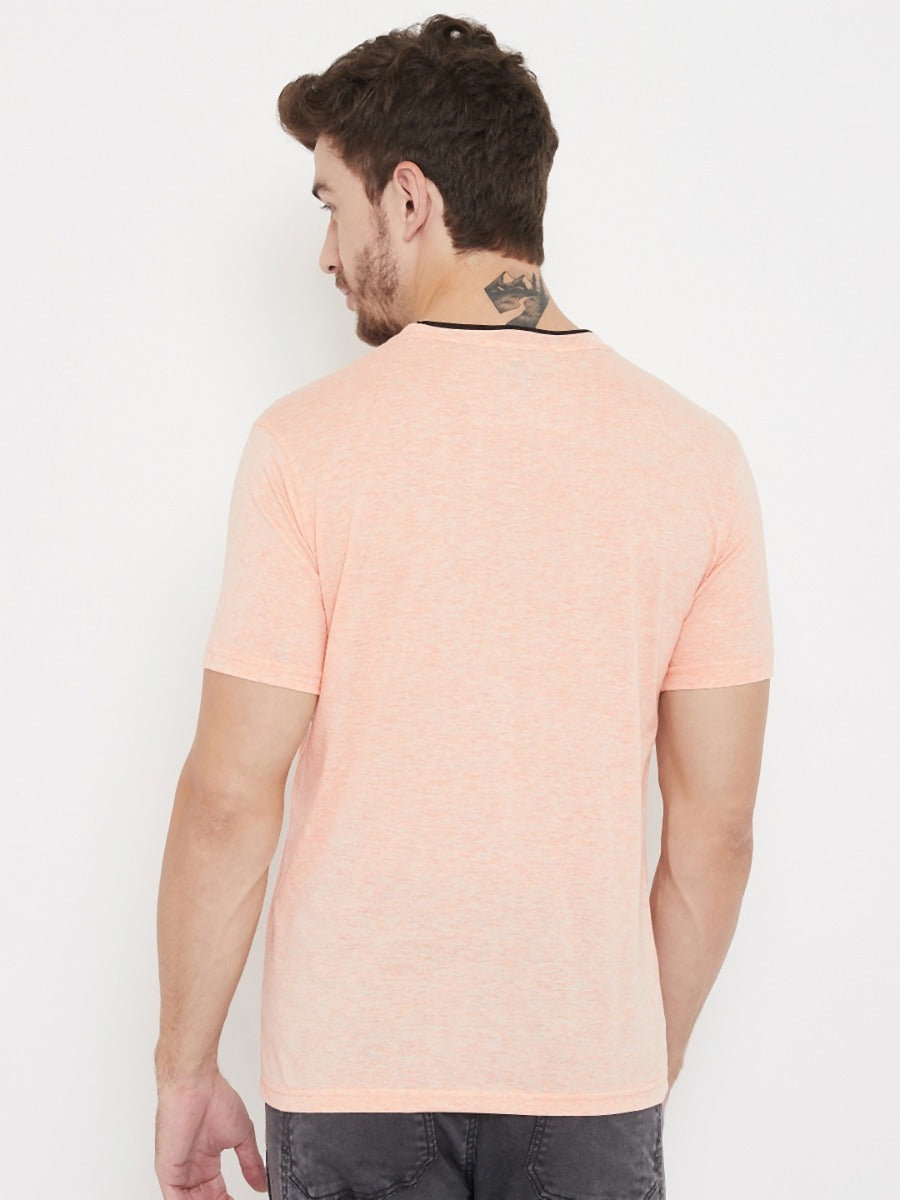 LIVFREE Round Neck Half Sleeves Graphic Printed T-Shirt - Peach Mix
