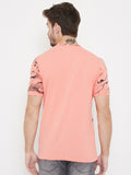 LIVFREE  Round Neck Half Sleeves Graphic Printed T-Shirt For Men- Dark Peach