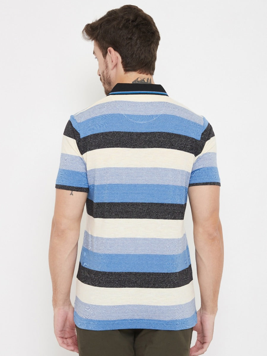 Polo Neck Half Sleeves Cut-Sew T-Shirt For Men- Sky