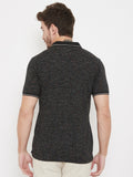 Polo Neck Half Sleeves Embroidered Pattern T-Shirt For Men- Black