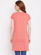 Neva Women's Regular Fit Graphic Printed Long T-Shirt -Lt. Coral