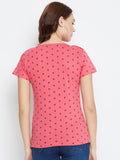 NEVA Round Neck Half Sleeve Front Printed T-shirt For Women-Coral