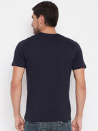LIVFREE Men's Regular Fit Graphic Printed T-Shirt -Navy