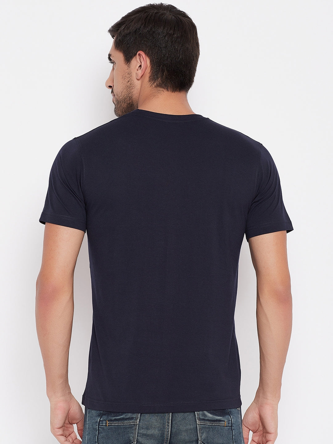 LIVFREE Men's Regular Fit Graphic Printed T-Shirt -Navy