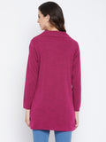 Livfree Women's Collar Neck Full-Sleeves Solid Cardigan - Pink