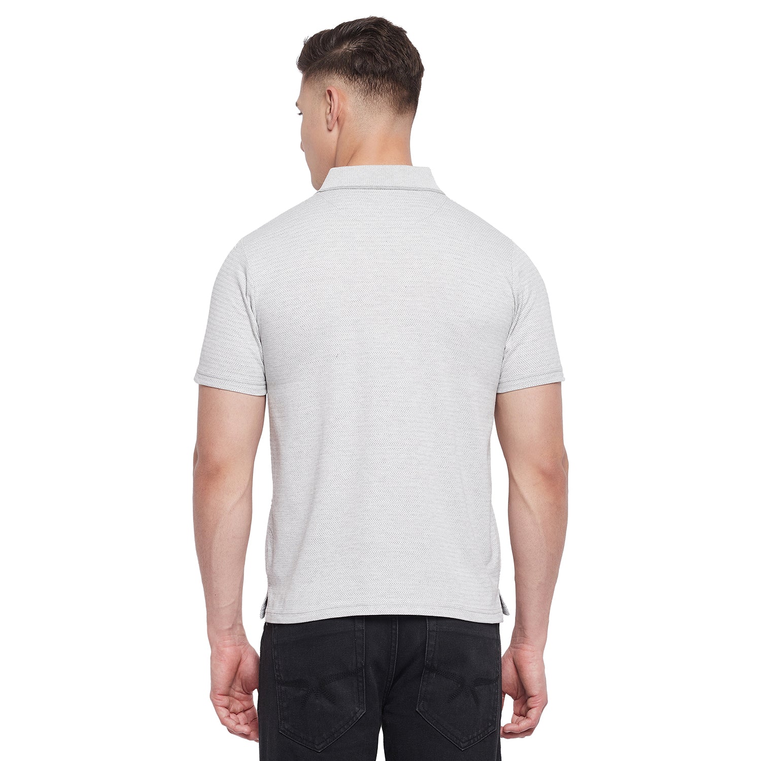 Neva Men Cotton Jacquard Solid Color Polo Half Sleeve T-Shirt- Grey Mix