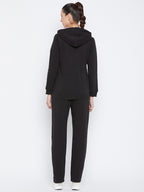Livfree Women's Hoodie Solid Tracksuit - Black (Zipper)