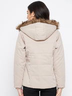 Livfree Women Full Zipper Hoody Jacket- Beige
