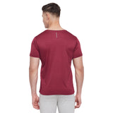 Neva Men Sweatfree Barcode Knit Round Neck Half Sleeve T-Shirt With Reflective Logo on Chest- Maroon