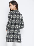 Livfree Women's Collar neck Full-Sleeves Jaquard Cardigans - Dark Grey