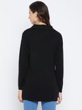 Livfree Women's Collar neck Full-Sleeves Solid Cardigans - Black
