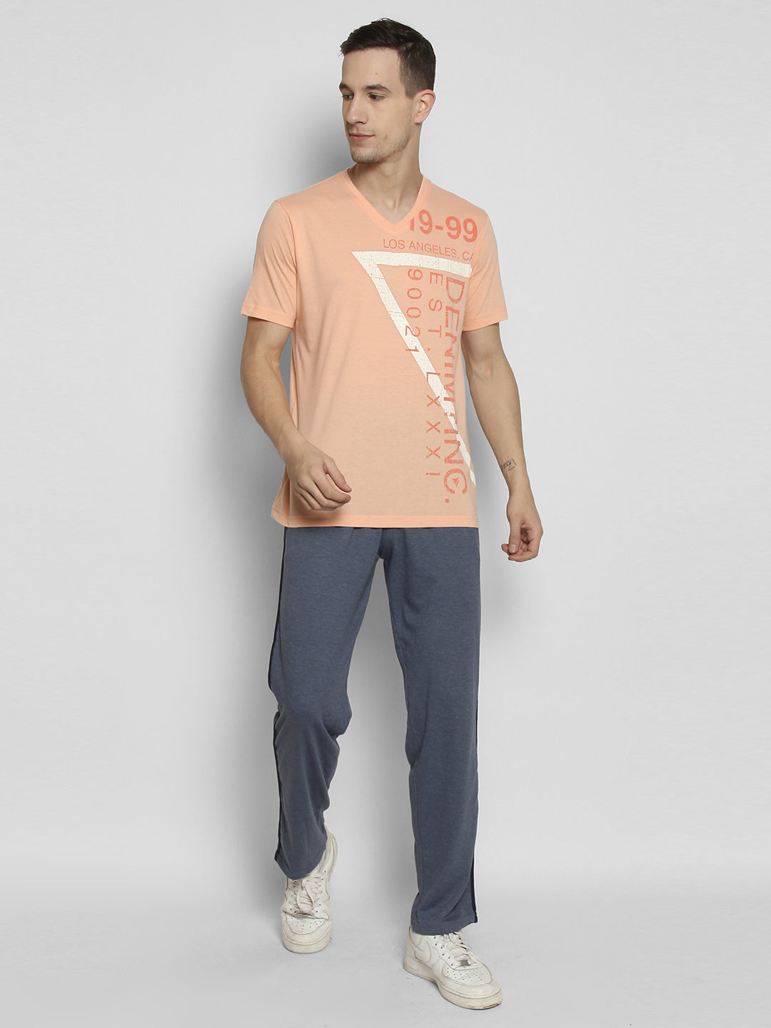 V Neck Printed T-Shirt For Men- Peachbud