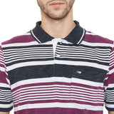 LIVFREE Polo Neck Men's T-Shirt in Multicolor Stripes Pattern Half Sleeve- Charcoal